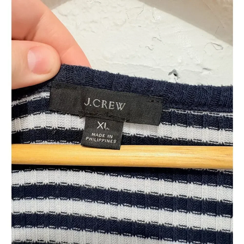 J. Crew Striped Henley Minimalist Coastal Summer Preppy Blue White